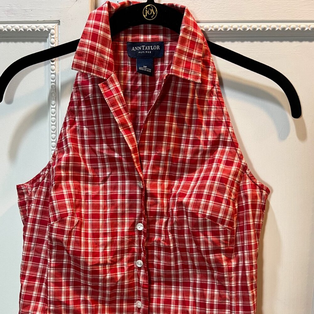 Ann Taylor Red and White Button Down Tank Top